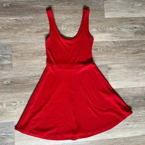 Red Dress Mid Thigh Length Ribbed Material